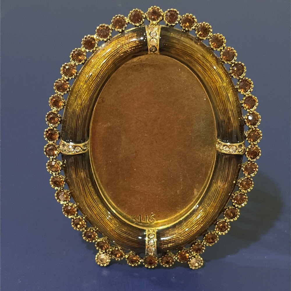 Vintage RARE Jay Strongwater Small Oval Frame Amber Swarovski Crystals